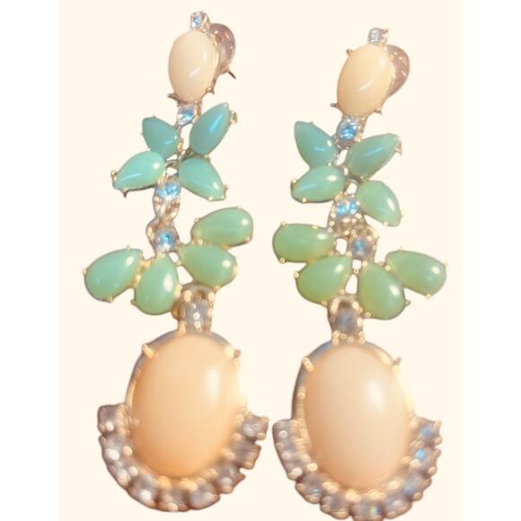 1970s Vintage Earrings Green and Yellow Stones in Goldtone 3' - Picture 1 of 2